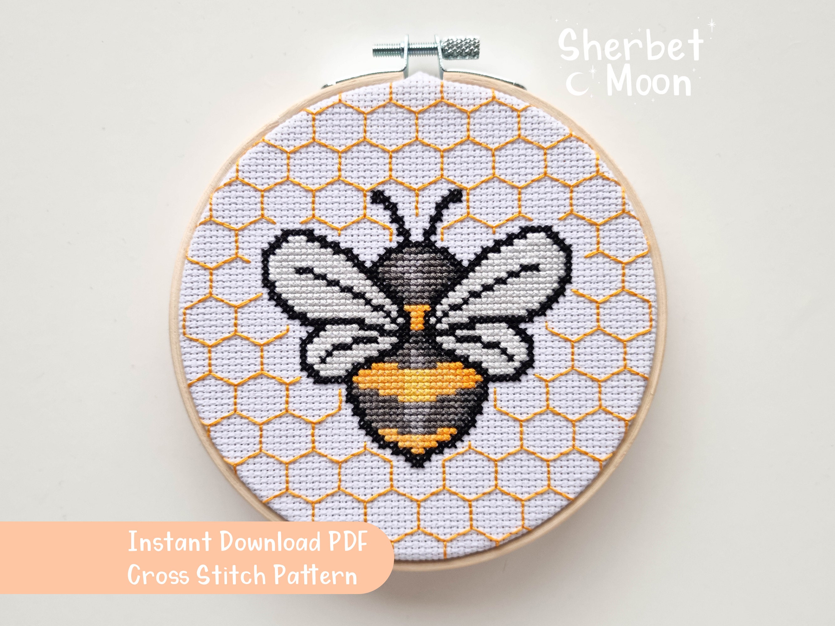 Cross Stitch Bookmark Pattern, Lavender Bee Flower Meadow, Instant Download  PDF (Download Now) 