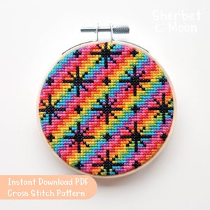 Rainbow & Black Stars Cross Stitch Pattern, Downloadable PDF Rainbow Cross Stich Pattern, Rainbow Cross Stitch Pattern, Cross Stitch Chart
