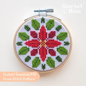 Poinsettia Christmas Ornament Cross Stitch Pattern, Downloadable PDF Cross Stitch Pattern, Christmas Cross Stitch, Beginner Cross Stitch