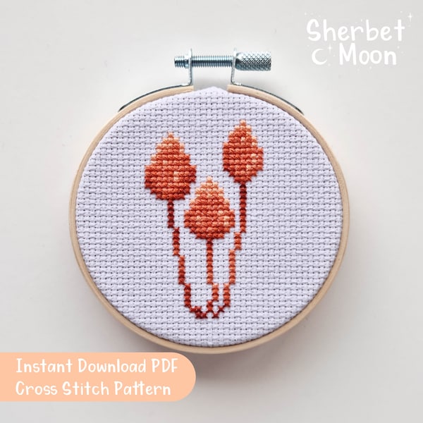 Orange Mushroom Cross Stitch Pattern, Downloadable PDF Mushroom Cross Stich Pattern, Mini Mushroom Cross Stitch Pattern, Cross Stitch Chart