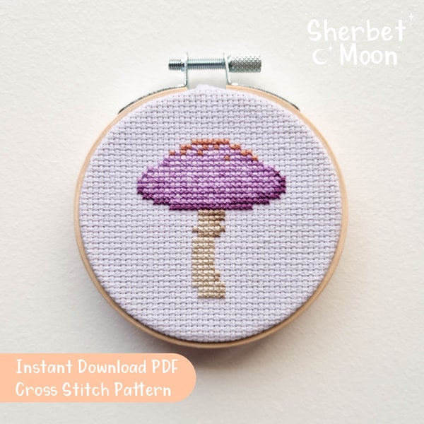 Purple Mushroom Cross Stitch Pattern, Downloadable PDF Mushroom Cross Stich Pattern, Toadstool Cross Stitch Pattern, Cross Stitch Chart