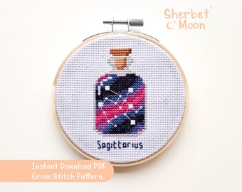 Sagittarius Constellation Cross Stitch Pattern: Galaxy in a Bottle (Downloadable PDF)