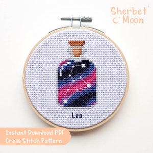 Patrón de punto de cruz Leo, PDF descargable Patrón de punto de cruz Leo, Gráfico de punto de cruz Galaxy en una botella, Punto de cruz de signo de estrella