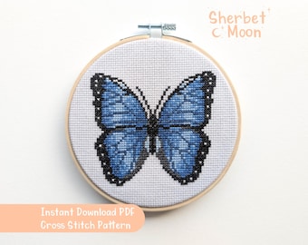 Blue Morpho Butterfly Cross Stitch Pattern: Insect Chart (PDF Pattern)