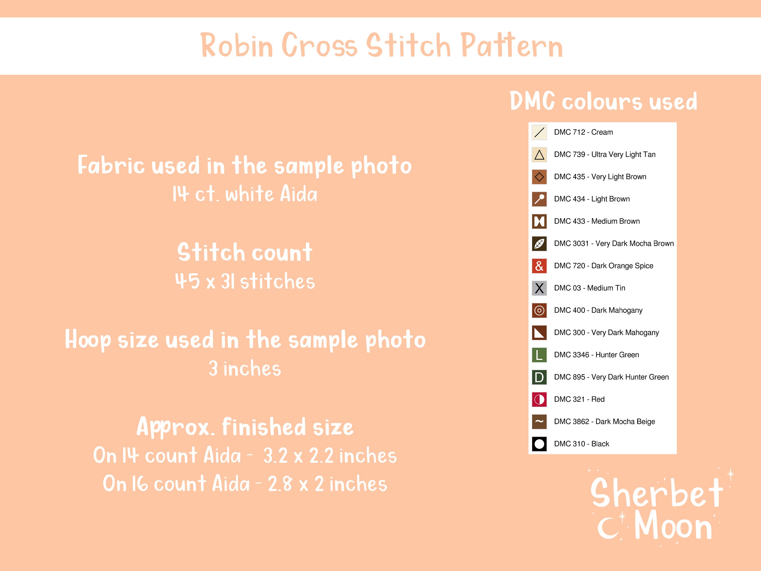 ロビンのクロスステッチパターン：ミニガーデンバード（ダウンロード