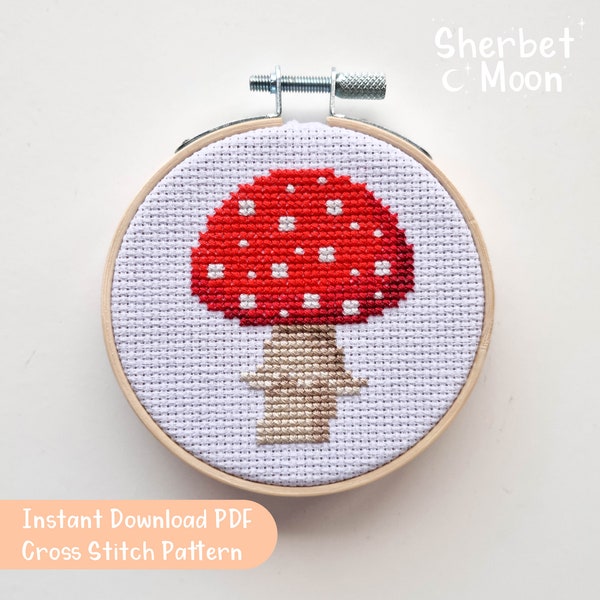 Red Toadstool Cross Stitch Pattern, Downloadable PDF Mushroom Cross Stich Pattern, Red Fly Agaric Cross Stitch Pattern, Cross Stitch Chart