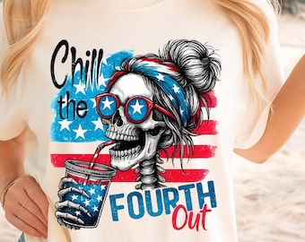 Esqueleto relajarse el cuarto de julio PNG SVG diseño de sublimación 4 de julio camiseta de mamá diseño de mamá moda divertido lindo superventas