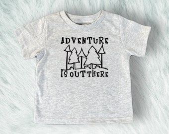 Toddler and Kid Graphic T-Shirt - Adventure is out there - Hiking Design - Outdoorsy Kids - Forest Children - Camping - Backpacking