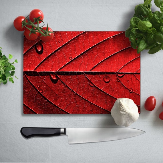 Red Leaf Glass Cutting board Glass chopping board Kitchen Decor Personalized Glass Cutting Board