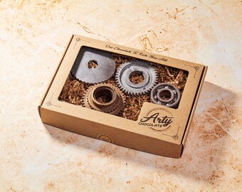 Artisan Handmade Chocolate, Chocolate Gift Box, Unique Gift, Gift for Father Day, Christmas Gift-Roller and Cogwheels Set Chocolate