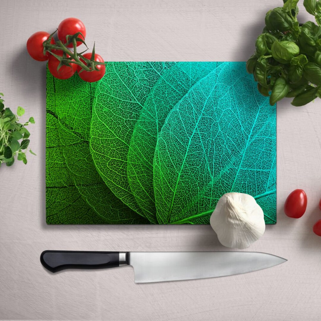 Green Leaf Glass Cutting Board Glass Chopping Board Kitchen Etsy