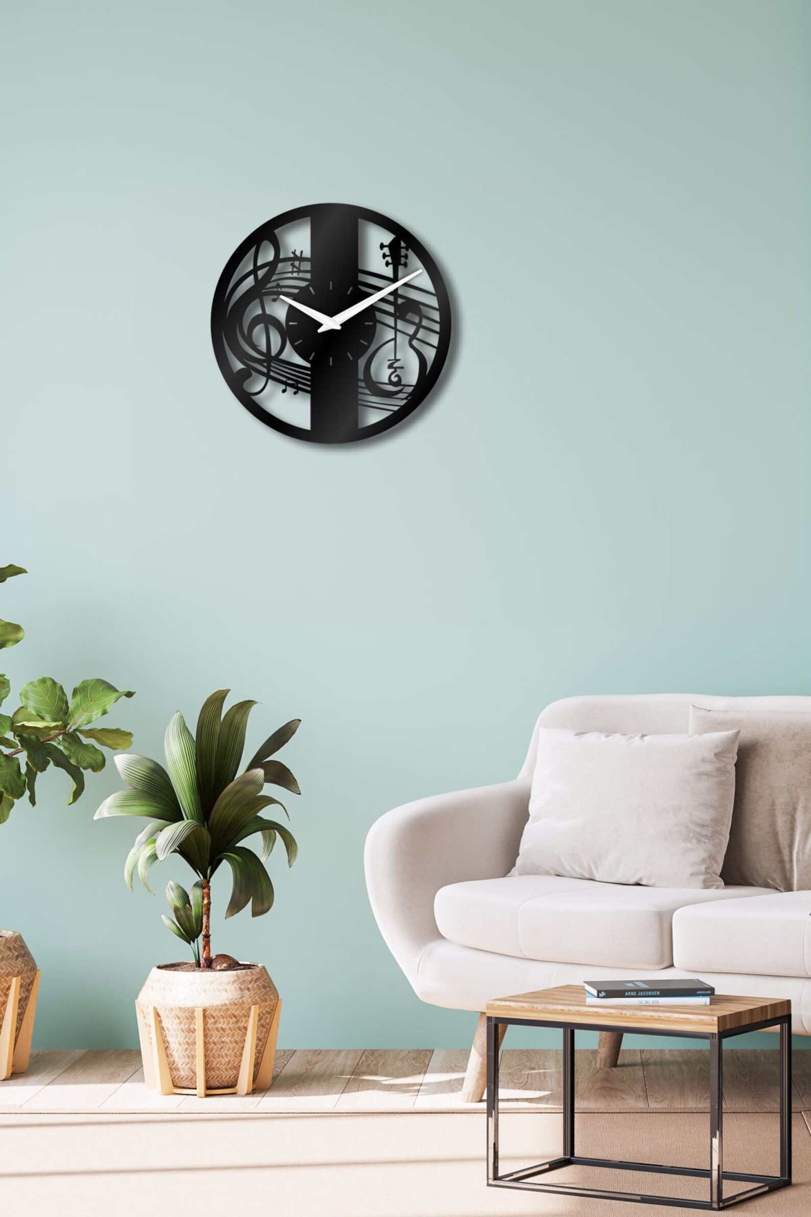 Music Wall Clock Mdf Solid Wooden Wall Clock Laser Cut Etsy