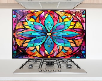 Kitchen Decor / Kitchen Backsplash / Chopping Board / Tempered Glass Backsplash Design /  Kitchen Wall Decor / Leaves Kitchen Decor