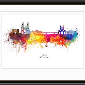 Acuarela del horizonte de York, paisaje urbano, Inglaterra, pintura artística, póster, impresión, pintura