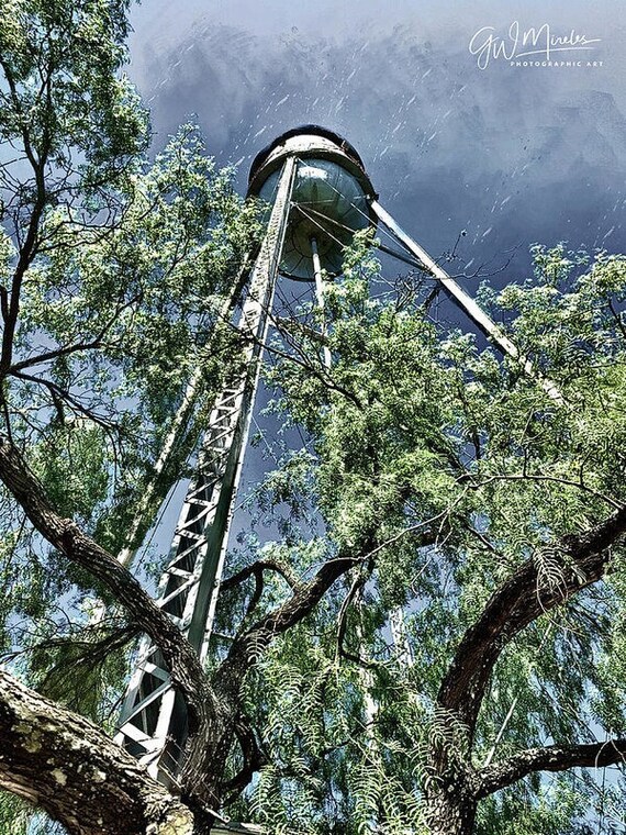 GW Mireles "Winter Water Tower" Photographic Fine Art Print Photography Digital Illustration on Museum Quality Archival Luster Photo Paper