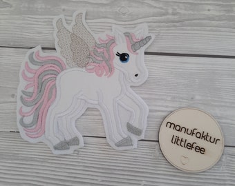 Applikation  Einhorn | Applikation Pegasus | Glitzer Flügel | rosa-grau- silber