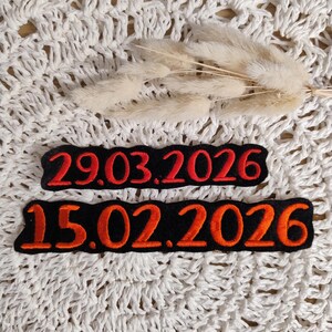 Datum| Applikation| Aufnäher Datum|  Schulkind |Einschulung 2026| auf schwarzem Filz|Schrift 1S