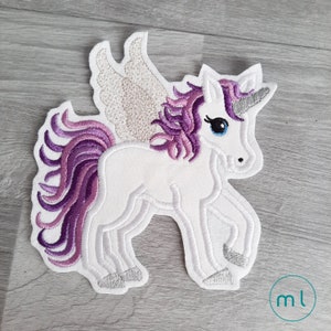 Applikation  Einhorn | Applikation Pegasus | Glitzer Flügel | lila flieder silber