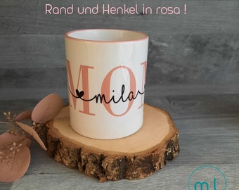 Tasse MOM |MAMA | OMA |Rand/Henkel in rosa| Tasse personalisiert | Tasse mit Wunschname | Tasse rosa |  Farbwahl |