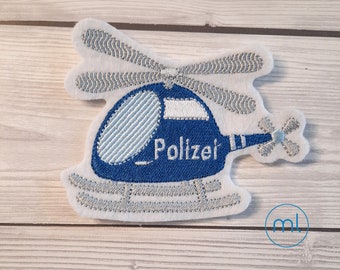 Applikation  Polizei | Aufnäher Hubschrauber | Bügelbild Schultüte Polizei Hubschrauber