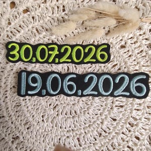 Datum| Applikation| Aufnäher Datum|  Schulkind |Einschulung 2026| auf schwarzem Filz|Schrift 5S