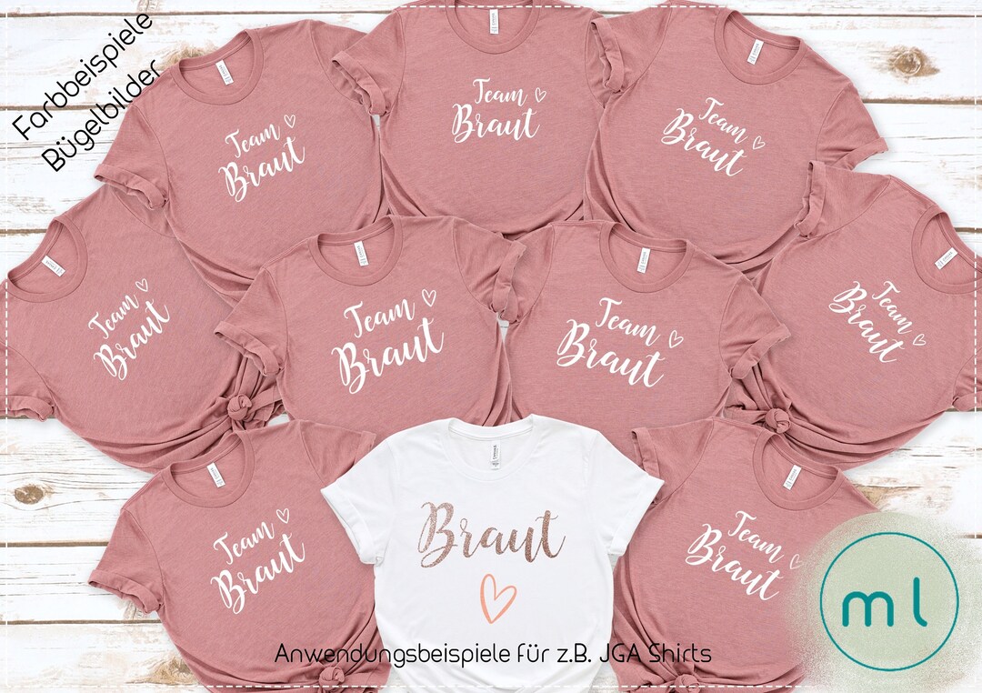 JGA Bügelbild 'Team Braut' Mit Herz - Aufbügler Für T-Shirts, Perfekt Für Junggesellinnenabschiede