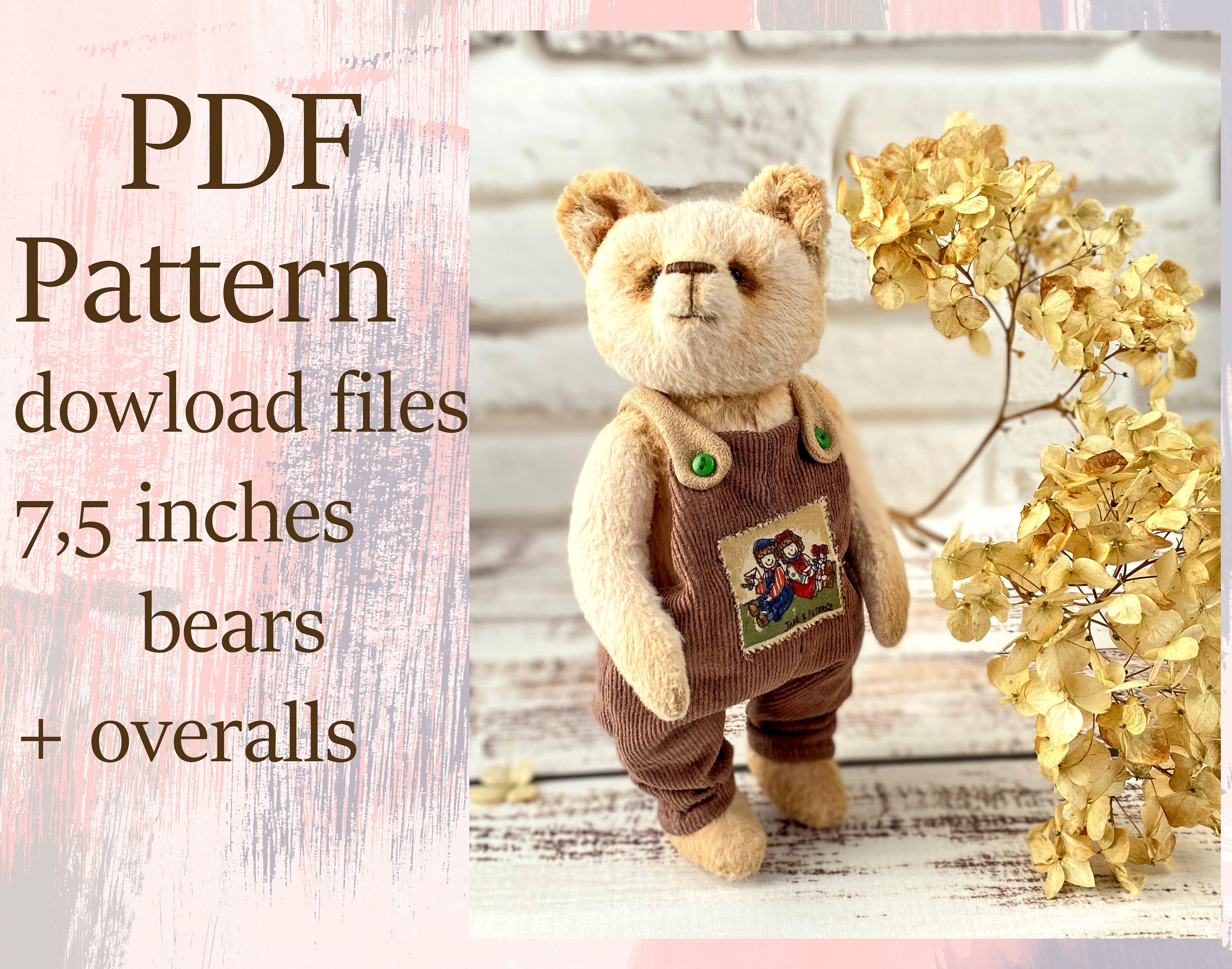 Bear patterns for sewing pattern overalls teddy bear in | Etsy