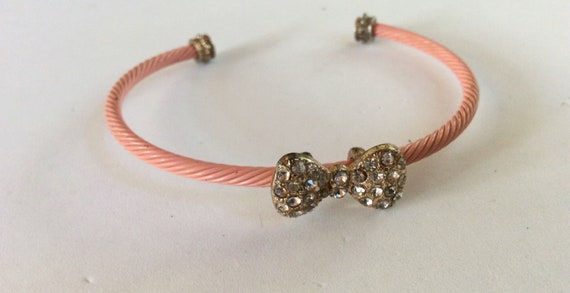 Cute Twisted Pink Cuff Bracelet with Rhinestoned … - image 2