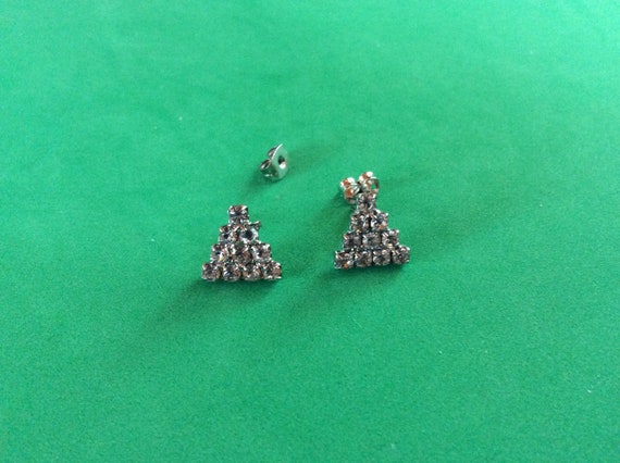 Triangular Rhinestone Stud Earrings - image 2