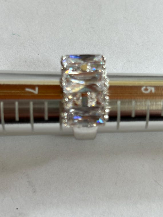 Silvertone Clear Baguette Ring - image 2