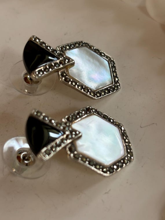 Pretty Antique Sterling Silver (925) Abalone, Ony… - image 3