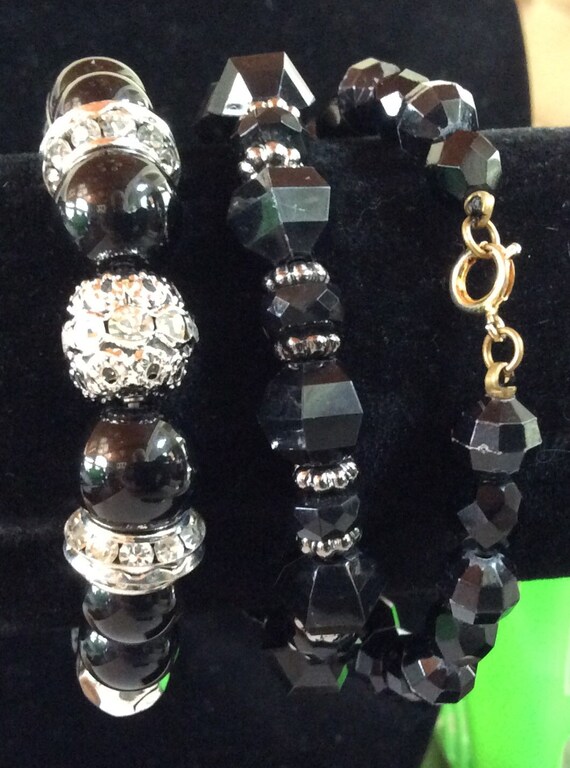 Three pretty Black Beaded Bracelets - image 1