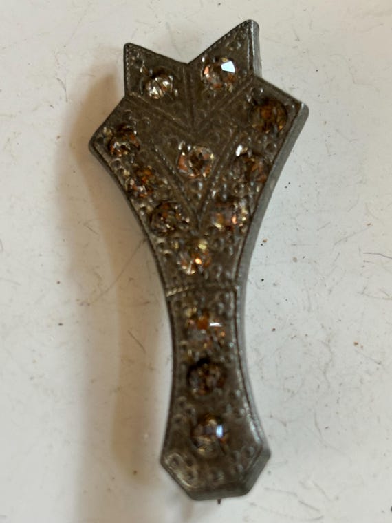 Antique Metal and Moissanite C-Clasp Brooch - image 2