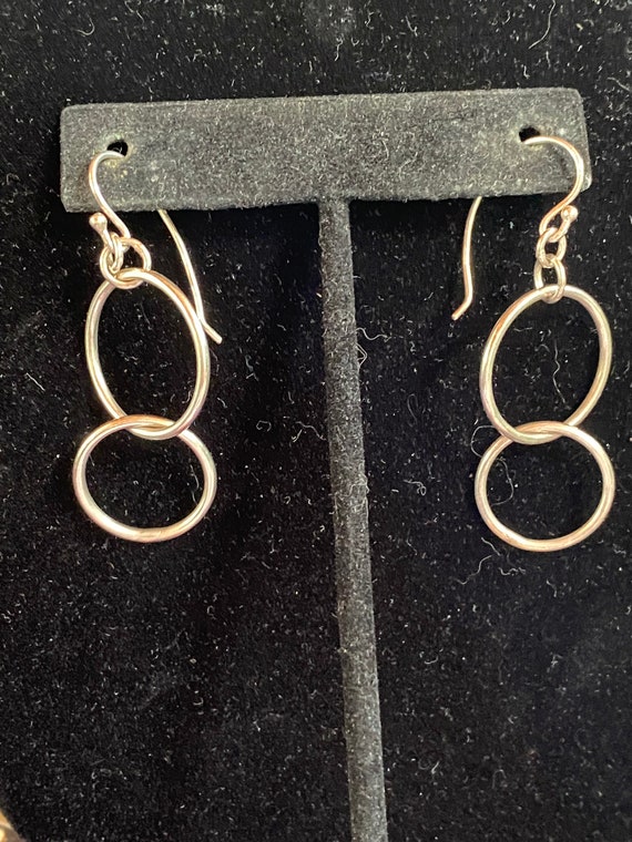 Silvertone Wire Dangling Circle Earrings - image 1