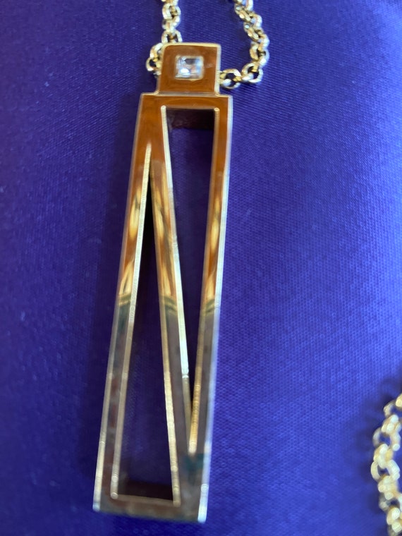 Long Gold tone chain with Rectangular N Pendent - image 7