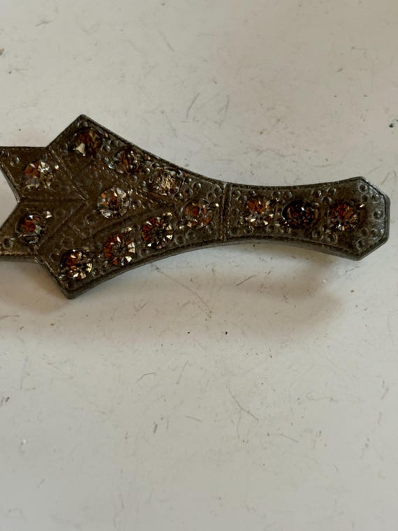 Antique Metal and Moissanite C-Clasp Brooch - image 3