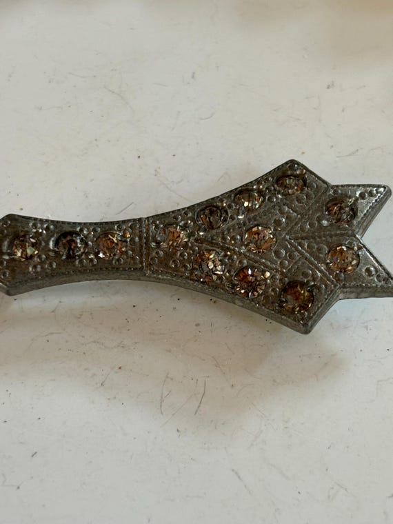 Antique Metal and Moissanite C-Clasp Brooch - image 1