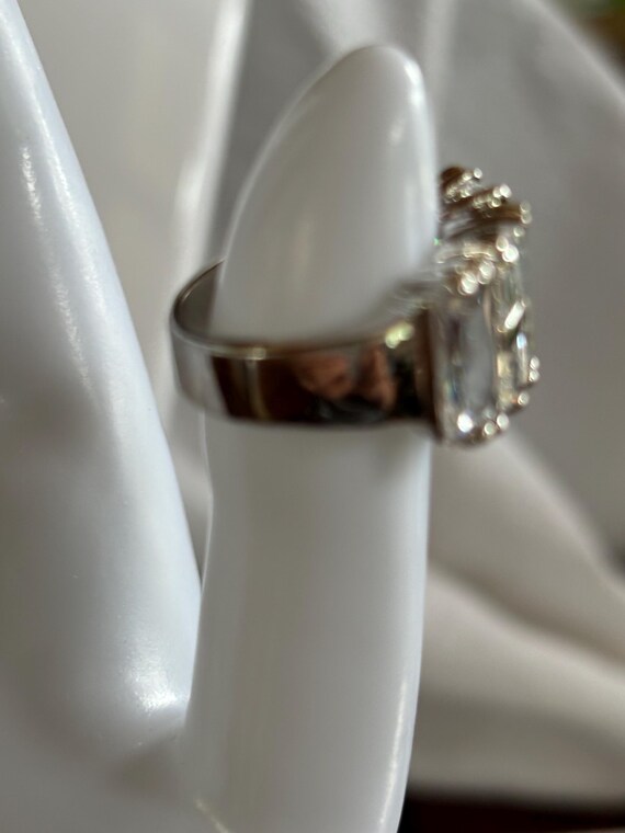 Silvertone Clear Baguette Ring - image 3
