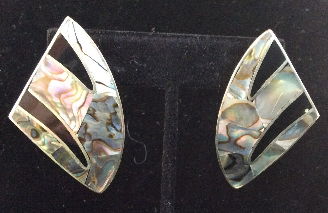 Vintage Abalone Mexican Silver Earrings | Etsy
