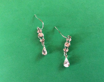 Silver tone Rhinestone Dangle Earrings