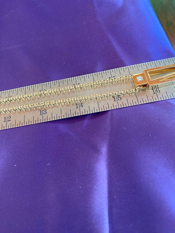 Long Gold tone chain with Rectangular N Pendent - image 4
