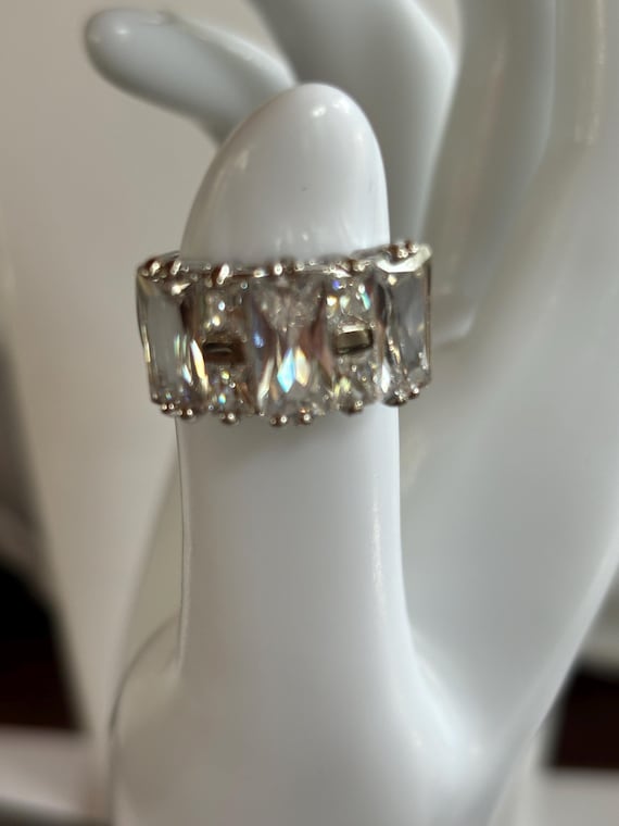 Silvertone Clear Baguette Ring - image 1