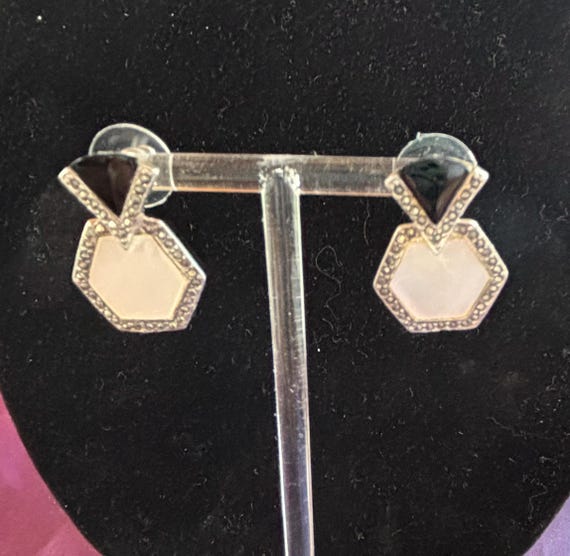 Pretty Antique Sterling Silver (925) Abalone, Ony… - image 1