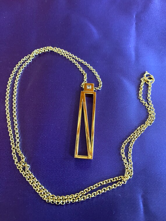 Long Gold tone chain with Rectangular N Pendent - image 5