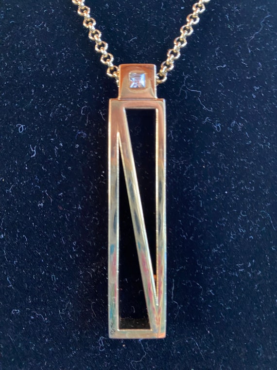 Long Gold tone chain with Rectangular N Pendent - image 3