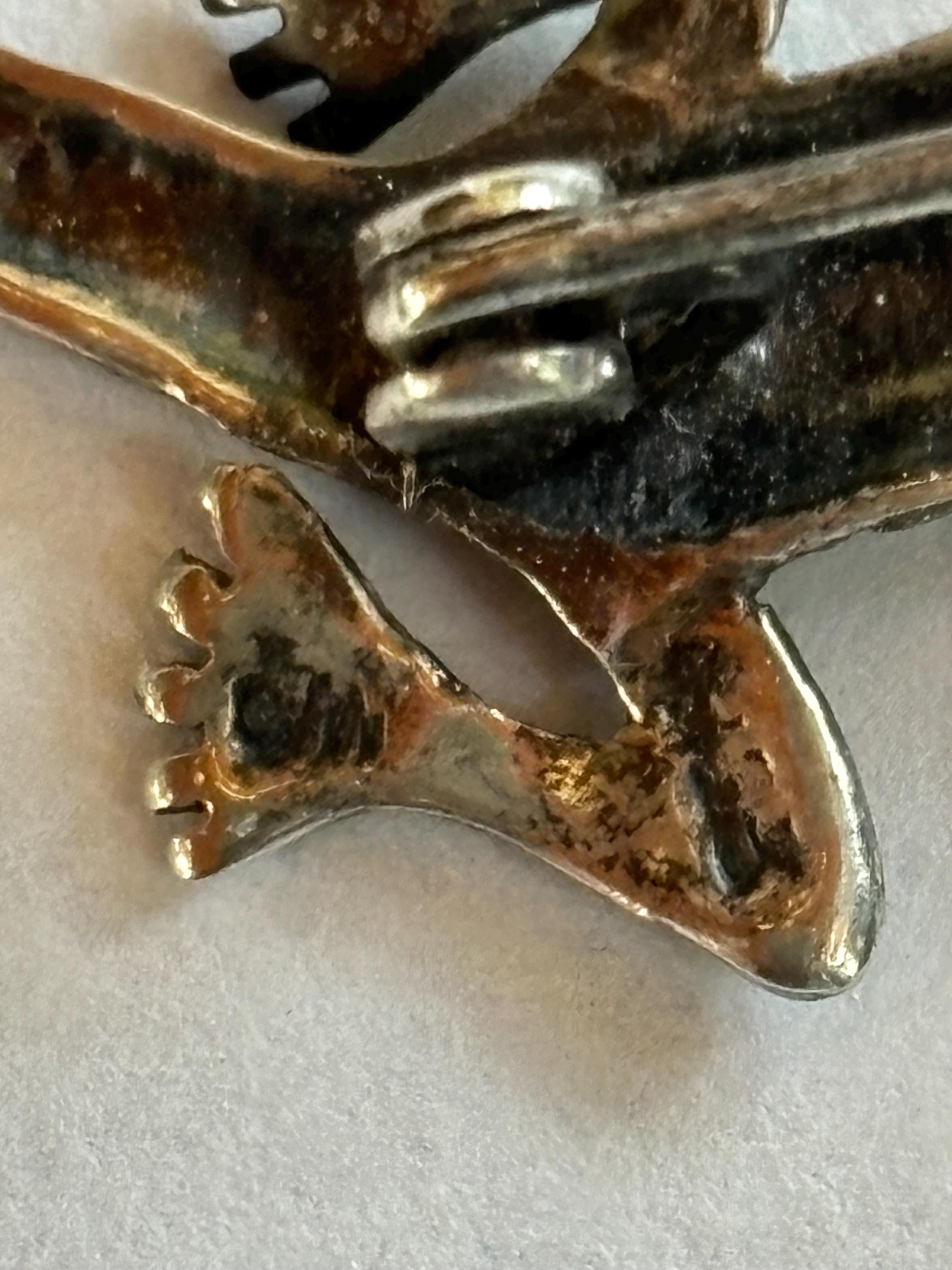 Spilla Lucertola In Argento 925 Con Marcassite – Occhi Colorati Variabili, Chiusura Rollover, Gioiello Vintage - 6
