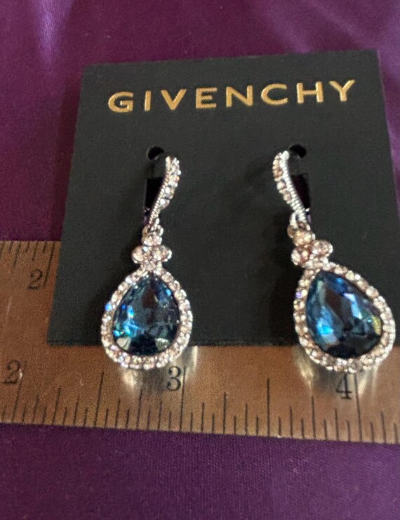 New on Card, Givenchy Silvertoned Blue Teardrop and Clear
