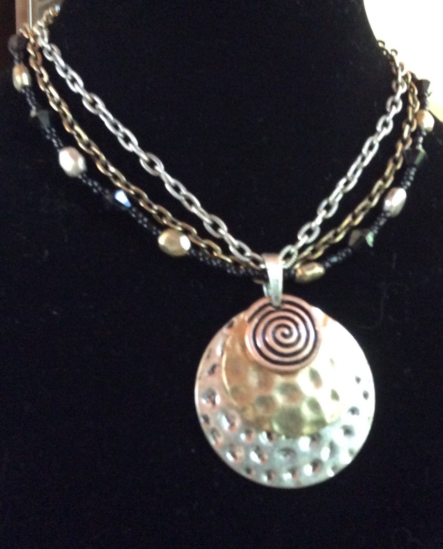 Laura Ashley Silver and Black Beaded Chain With Pendant Etsy UK