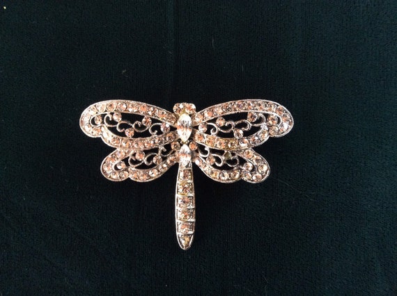 Vintage Rhinestone Dragonfly Brooch - image 2