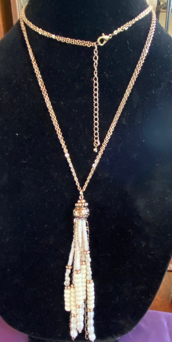 Goldtone Double Long Chain Necklace with Long Tass